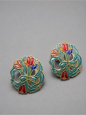 Floral Cloisonné  Multicolor Enamel Stud Earrings